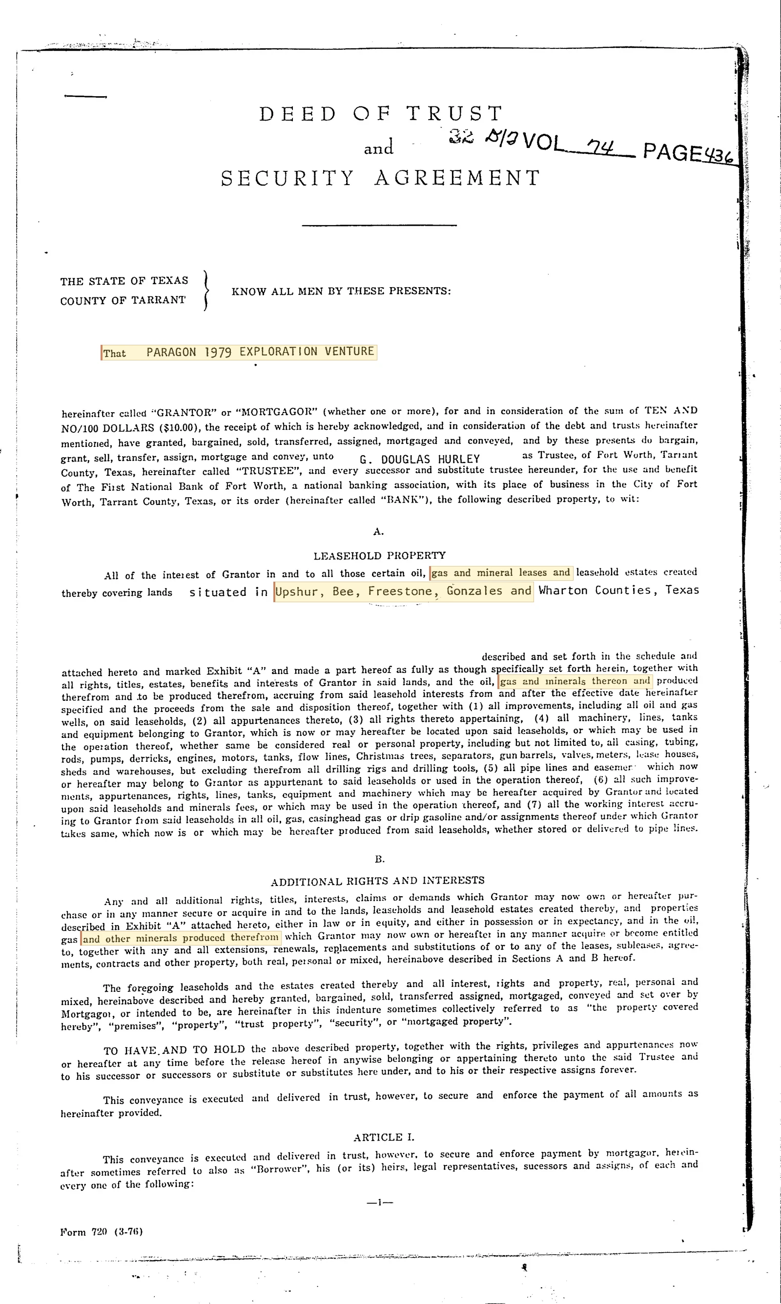 Paragon 1979 Exploration - Recorded Deed Trust (Vol. 74, Page 436)
